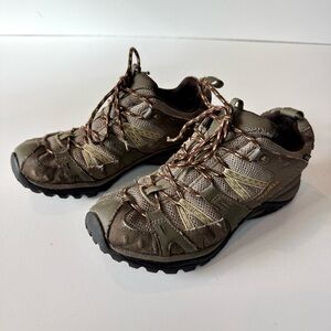 MERRELL Women Gore Tex Waterproof Hiking Walking Boots Shoes Size 8 Green Gray